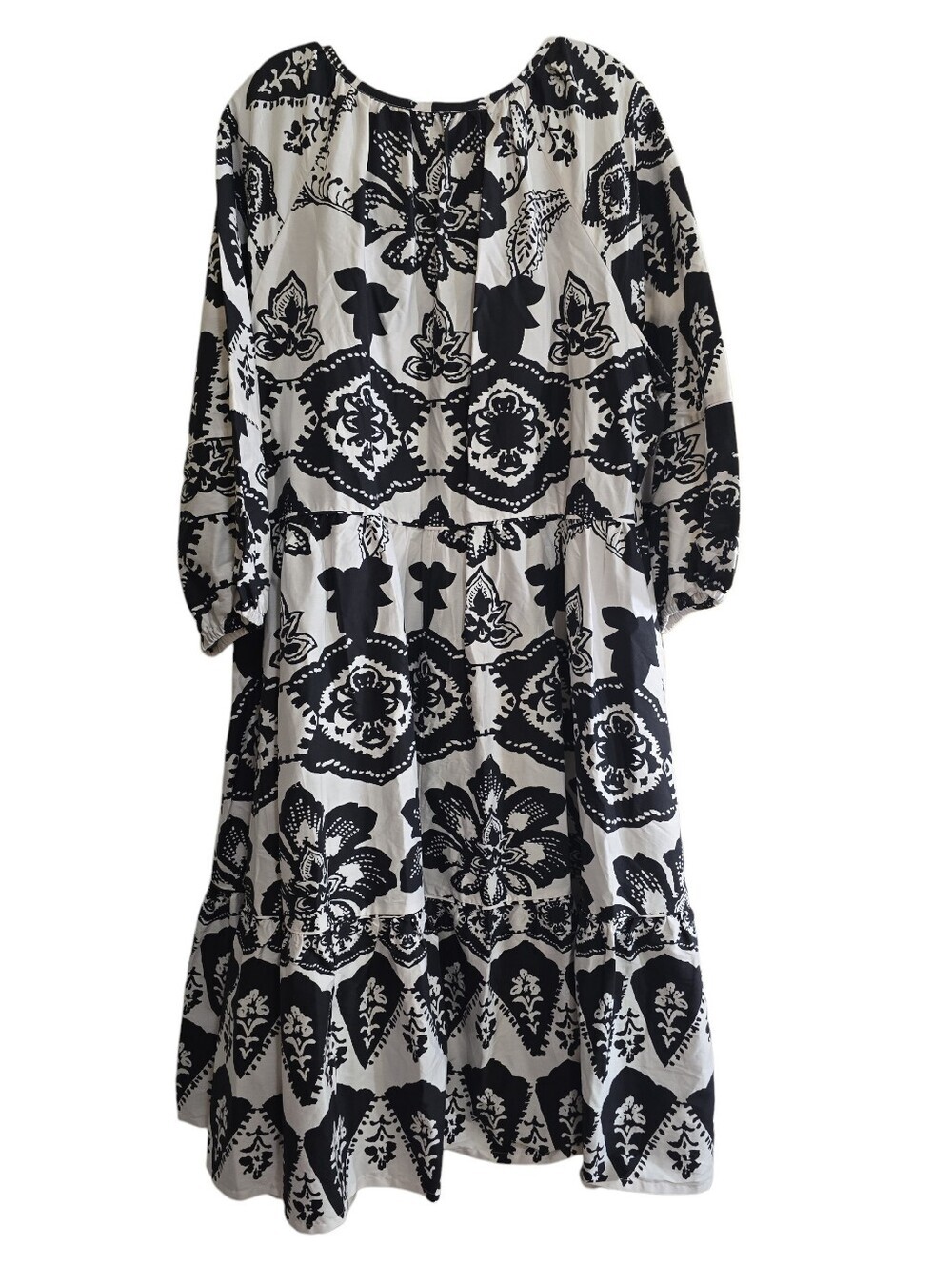 Chico's Poplin Balloon Sleeve Floral Midi Dress 3.5 18 Black White - Picture 7 of 8